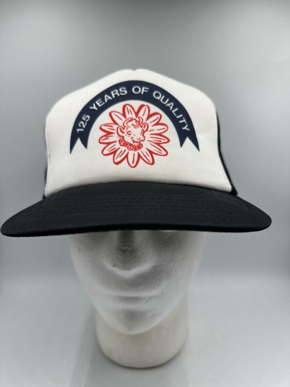 Vintage Borden Dairy Elsie Trucker Hat 125 Years Black White Snapback